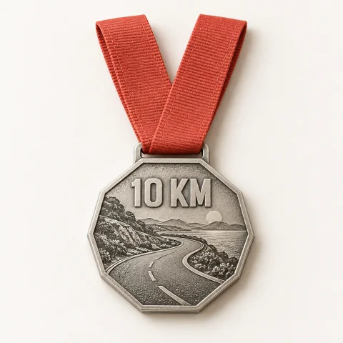 Medalha ilustrativa de corrida · 10 km, com fita conectada