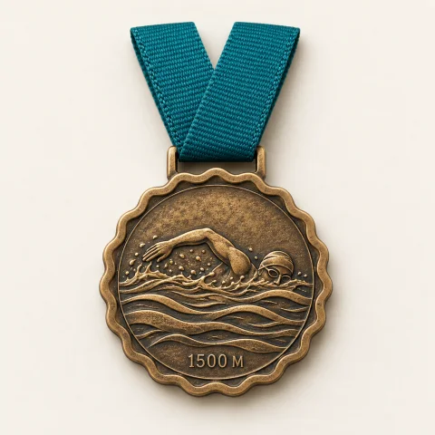 Medalha ilustrativa de natação · 1.500 m, com fita conectada